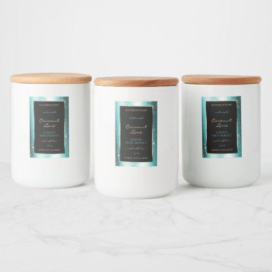 上品なティール(緑がかった色)スパークルグリッターフレーム製品ラベル フードラベル (ボトル)