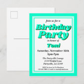 上品なティール(緑がかった色)大人の誕生日パーティー インビテーションポストカード (正面/裏面)