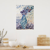 上品なテクスチャフローラ花瓶イラストレーション ポスター (キッチン)