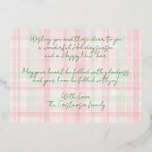 上品なトナカイをピンクレッドライトグリーンプレイド金ゴールド 箔シーズンカード (裏面)