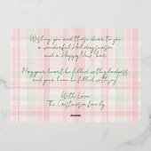 上品なトナカイをピンクレッドライトグリーンプレイド金ゴールド 箔シーズンカード (裏面)