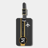 上品なトラベエレガントラー金ゴールドメタルモノグラム名 ラゲッジタグ (正面縦)