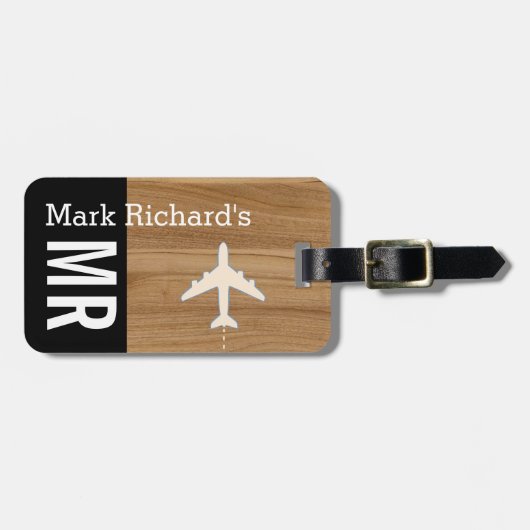 上品なトラベラーの名前とイニシャル スタイリッシュ ラゲッジタグ (正面横)