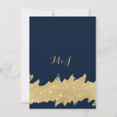 上品なネイビーのブルー金ゴールドグリッターのブラシ結婚ストローク 招待状 (裏面)