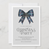 上品なネイビークリスマスパーティー招待状 リボン付き シーズンカード (正面)