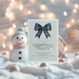 上品なネイビークリスマスパーティー招待状 リボン付き シーズンカード