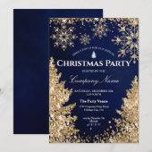 上品なネイビーゴールドグリッター法人クリスマスパーティー 招待状 (正面/裏面)