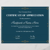 上品なネイビーゴールド感謝証明書 デシ (正面)