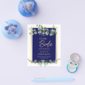 上品なネイビーブルーとゴールドの結婚式招待状 チラシ (シングル)