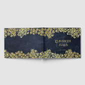 上品なネイビーブルーと金ゴールドボーホスワーズ結婚ズ ゲストブック (全面)