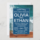 上品なネイビーブルーの海岸 ウェディング招待状 招待状 (正面)