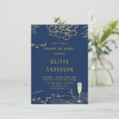 上品なネイビーブルーゴールドのレイチェル　ブランチ＆バブル 招待状 (スタンド正面)