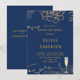上品なネイビーブルーゴールドのレイチェル　ブランチ＆バブル 招待状