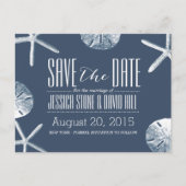 上品なネイビーブルービーチテーマ結婚式の日付を保存 案内ポストカード (正面)
