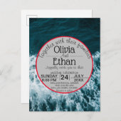 上品なネイビーブルー沿岸ビーチ招待状はがき インビテーションポストカード (正面/裏面)