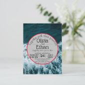 上品なネイビーブルー沿岸ビーチ招待状はがき インビテーションポストカード (スタンド正面)