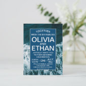 上品なネイビーブルー沿岸ビーチ招待状はがき ポストカード (スタンド正面)