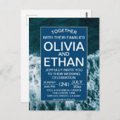 上品なネイビーブルー沿岸ビーチ招待状はがき ポストカード (正面/裏面)