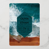 上品なネイビーブルー沿岸結婚のフォイル招待状 箔招待状 (正面)