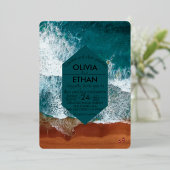 上品なネイビーブルー沿岸結婚のフォイル招待状 箔招待状 (立ち正面)