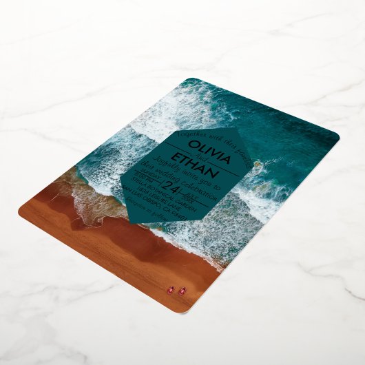 上品なネイビーブルー沿岸結婚のフォイル招待状 箔招待状 (回転した状態)