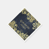 上品なネイビーブルー金ゴールドスワーズ結婚ズの洗練 スタンダードカクテルナプキン (角)