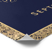 上品なネイビーブルー金ゴールド誕生日会ウェルカムサイン ポスター (角)