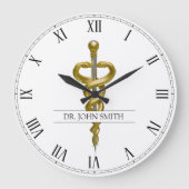 上品なノーブル医療アスクレピオスエレガント金ゴールドシルバー ラージ壁時計 (正面)