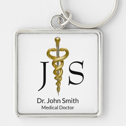 上品なノーブル医療エレガント金ゴールドシルバーアスクレピオス キーホルダー (正面)