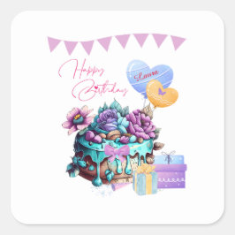 上品なハッピーバースデーケーキバルーズギフト スクエアシール