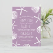 上品なバイオレットのヒトデとサンド・ダラー ビーチウェディング 招待状 (スタンド正面)