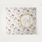 上品なバラの花のインテリア　アイボリーとゴールドの誕生日フォトブース タペストリー (正面(横))