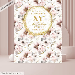 上品なバラの花のインテリア　アイボリーとゴールドの誕生日フォトブース タペストリー