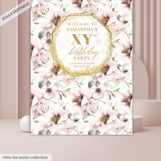 上品なバラの花のインテリア　アイボリーとゴールドの誕生日フォトブース タペストリー