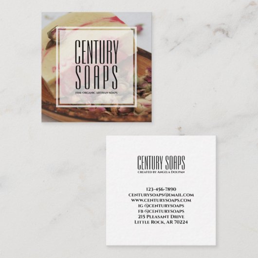 上品なバラオーガニック職人せっけん会社 スクエア名刺 (正面/裏面)