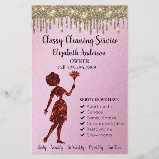 上品なバラロゴメイドクリーニングサービスモダン チラシ (正面)