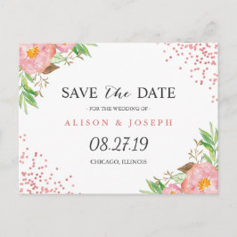 上品なバラ金ゴールドドットフローラ結婚式の日付を保存 案内ポストカード