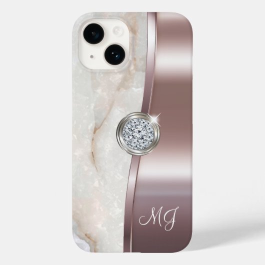 上品なバラ金ゴールドモノグラムダイヤモンドジュエルアート Case-Mate iPhoneケース (裏面)