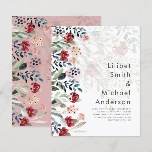 上品なバーガンディブルーの野生の花のウェディングエレガント (正面/裏面)