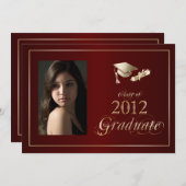 上品なバーガンディーとゴールドの2012年卒業写真招待状 招待状 (正面/裏面)