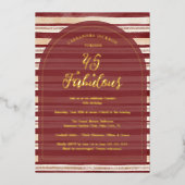 上品なバーボンディーのグラマラスなストライプがきらきら輝く誕生日 箔招待状 (正面)