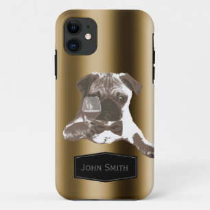 上品なパグ及びワインの名前をカスタムするのiPhone 5の場合 iPhone 11 ケース