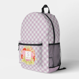 上品なパステルバイオレットピンクギンガムチェックパターン プリントバックパック