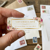 上品なパステルフラワー ホワイト シック ゴールドフレーム ラベル