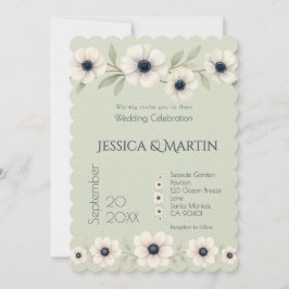 上品なパステルブルーのアイボリー アネモネ  タイムレスなウェディング 招待状