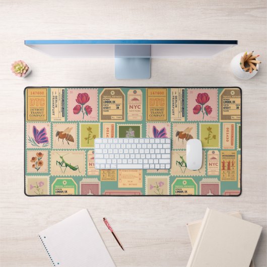 上品なパターンレトロデザインスタンプとチケット デスクマット (オフィス1)