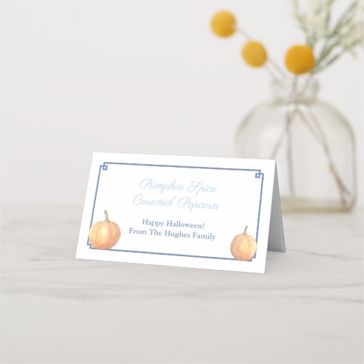 上品なパンプキンハロウィーンキャンディフープバッグラベル プレイスカード (正面)