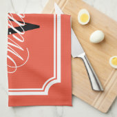 上品なパーソナライズされたモノグラムのオレンジ色のキッチンタオル キッチンタオル (四つ折り)