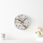 上品なパーソナライズされた金ゴールドホワイトマーブルキッチン ラウンド壁時計 (ホーム)