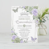 上品なパープルの花と蝶のシルバー キンセアニエラ 招待状 (スタンド正面)